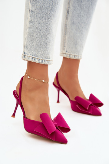 Zapatos de tacón rosa con talones abiertos y lazo "Eklevia"