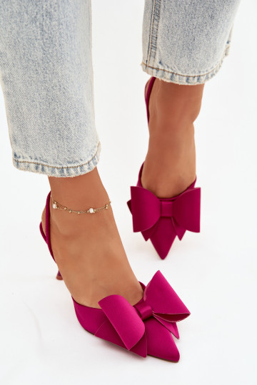 Zapatos de tacón rosa con talones abiertos y lazo "Eklevia" 2