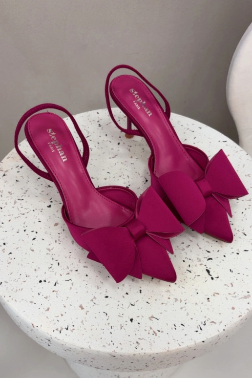 Zapatos de tacón rosa con talones abiertos y lazo "Eklevia"