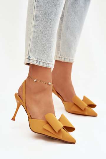 Zapatos de tacón amarillos con talones abiertos y lazo "Eklevia" 2