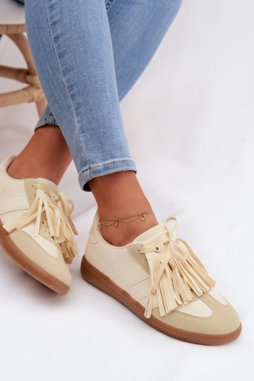 Zapatillas modelo zapatos. Femenino con flecos color amarillo Dorivelle