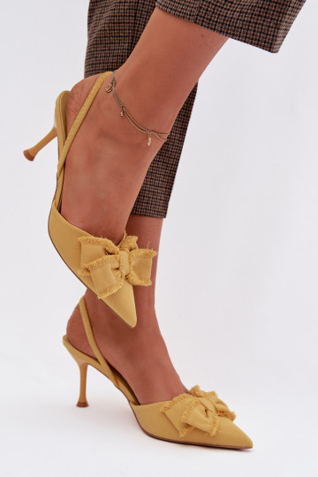 Sandalias para mujer con tacones finos y lazos, amarillas, Hestia