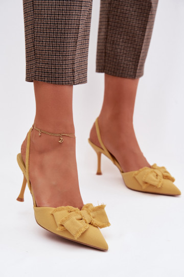 Sandalias para mujer con tacones finos y lazos, amarillas, Hestia 2