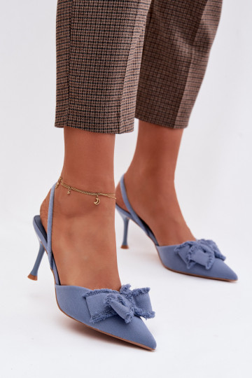 Sandalias para mujer con tacones finos y lazos, azules, Hestia 2