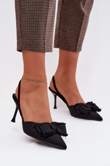 Sandalias para mujer con tacones finos y lazos, negras, Hestia
