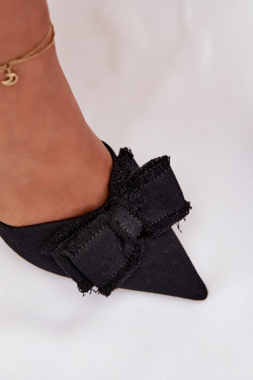 Sandalias de mujer con tacones finos con cintas de color negro Hestia