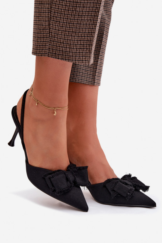 Sandalias de mujer con tacones finos con cintas de color negro Hestia