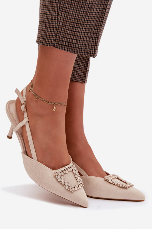 Sandalias de mujer con tacones finos con adornos color marfil Ismeria