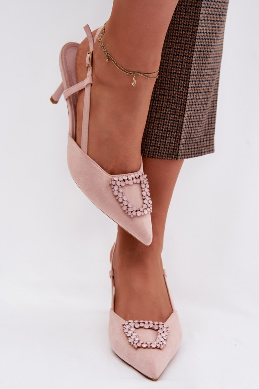 Sandalias de mujer con tacones finos con adornos color rosa Ismeria