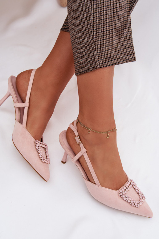 Sandalias de mujer con tacones finos con adornos color rosa Ismeria