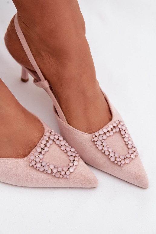 Sandalias de mujer con tacones finos con adornos color rosa Ismeria