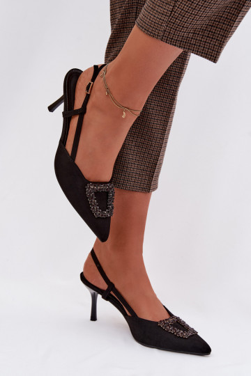 Sandalias de mujer con tacones finos con adornos de color negro Ismeria