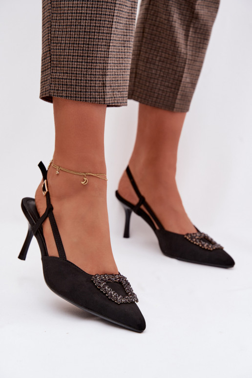Sandalias de mujer con tacones finos con adornos de color negro Ismeria