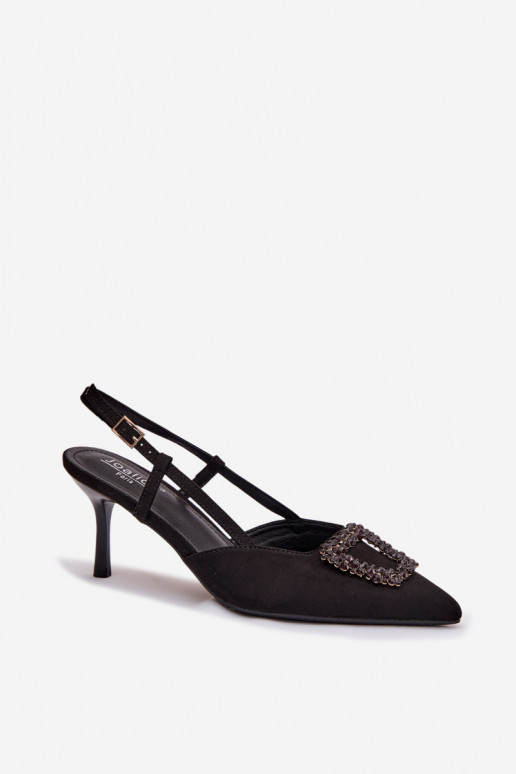 Sandalias de mujer con tacones finos con adornos de color negro Ismeria