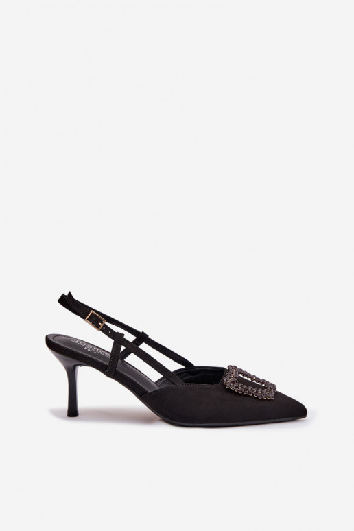 Sandalias de mujer con tacones finos con adornos de color negro Ismeria