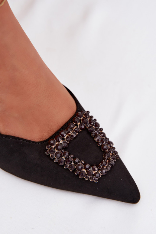 Sandalias de mujer con tacones finos con adornos de color negro Ismeria