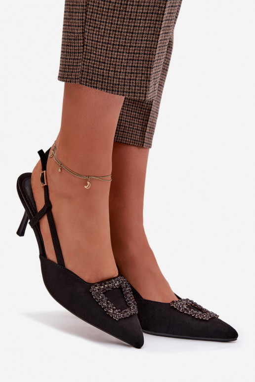 Sandalias de mujer con tacones finos con adornos de color negro Ismeria