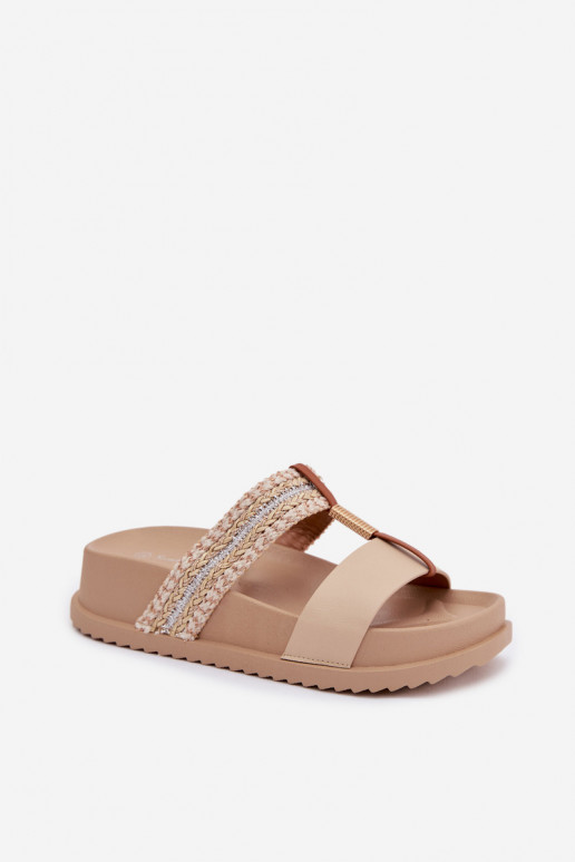 zapatillas de mujer con una plataforma con rayas I color doradom Detalem beige Tahlia