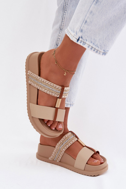 zapatillas de mujer con una plataforma con rayas I color doradom Detalem beige Tahlia