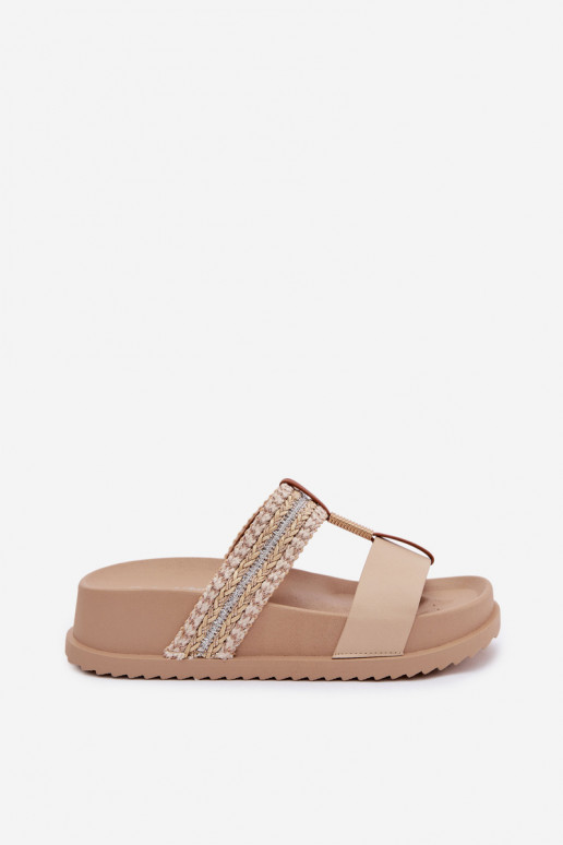 zapatillas de mujer con una plataforma con rayas I color doradom Detalem beige Tahlia