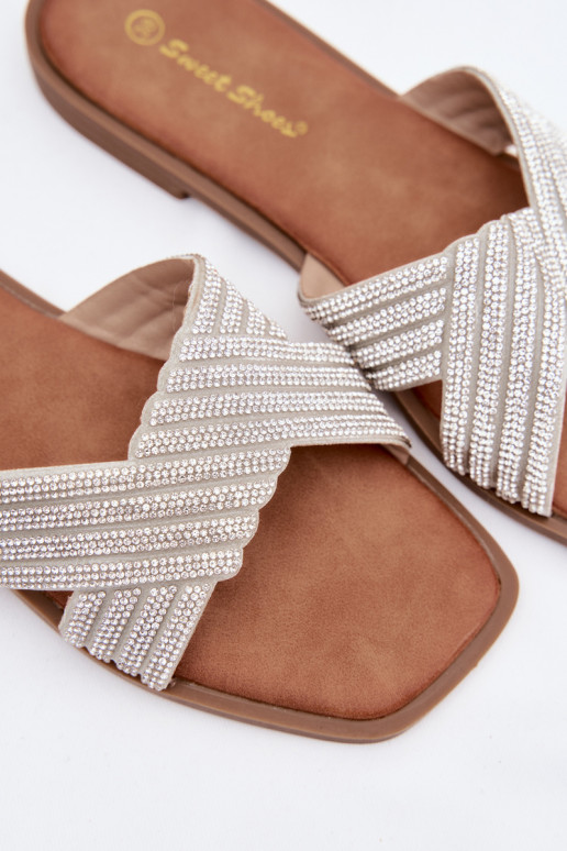 zapatillas de mujer con tacones anchos con ojos centelleantes color plata Zinnia