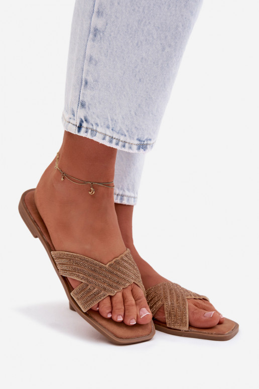 zapatillas de mujer con tacones anchos con ojos centelleantes color dorado Zinnia