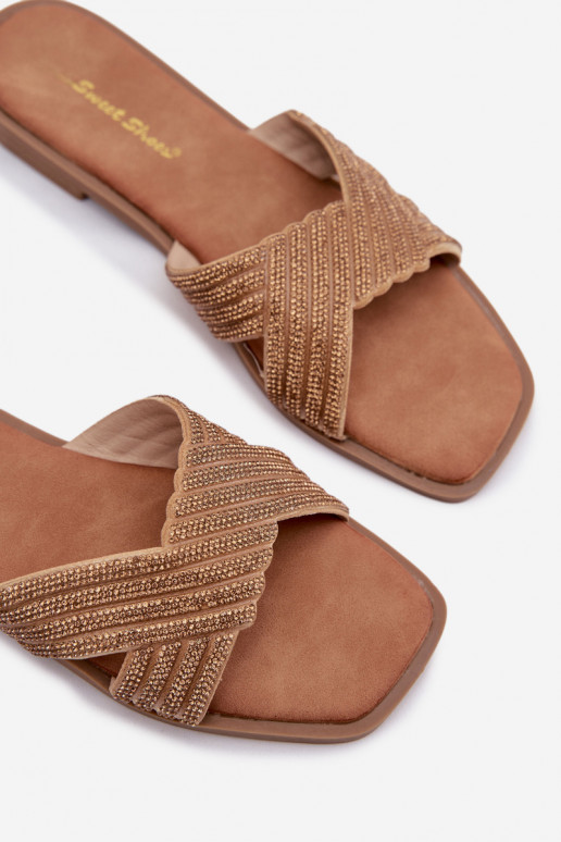 zapatillas de mujer con tacones anchos con ojos centelleantes color dorado Zinnia