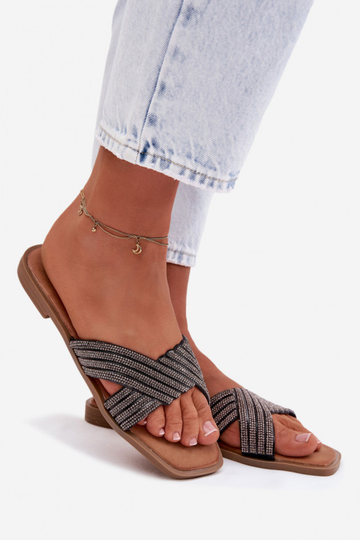 zapatillas de mujer con tacones anchos con ojos centelleantes de color negro Zinnia