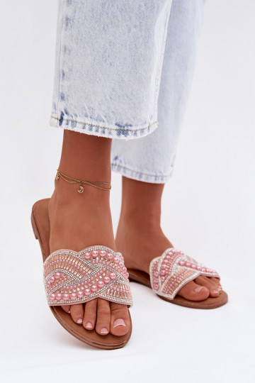Pantuflas decoradas con tacones anchos, rosas, Dovina 2