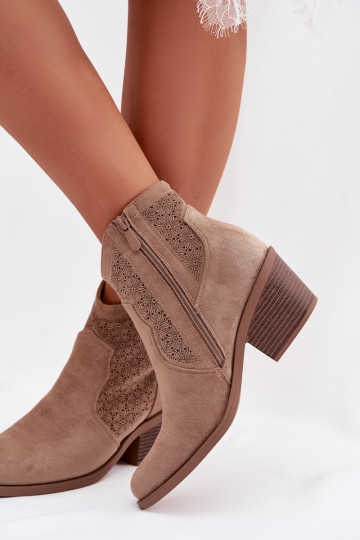 Botines de mujer con calados y tacones S.Barski HY61-8013, color arena 2