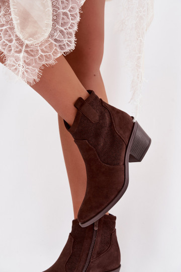 Botines de mujer con calados y tacones S.Barski HY61-8013, color chocolate 2
