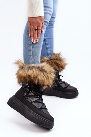 Botas de nieve para mujer con pelaje y plataforma color negro Įjungtabilla