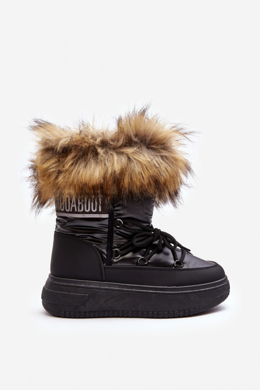 Botas de nieve Femenino con un abrigo de piel con una plataforma de color negro Activadobilla