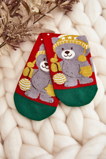 Calcetines navideños para mujer con oso color rojo 2