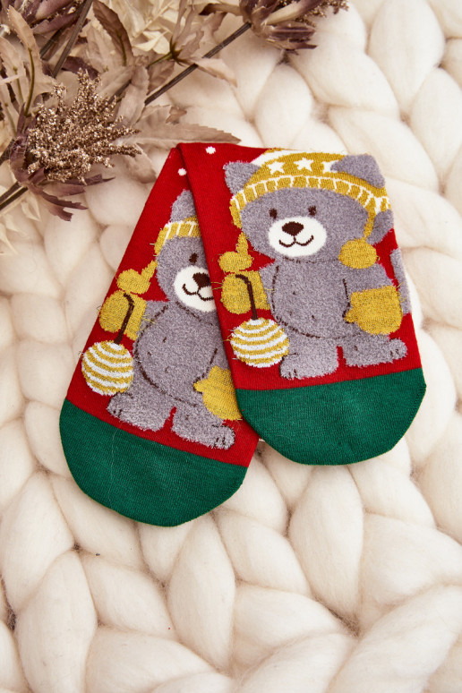 Calcetines navideños para mujer con oso color rojo