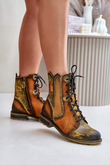 Piel Botas de mujer con tacones anchos Tiene queciejka 06719-07 color amarillo