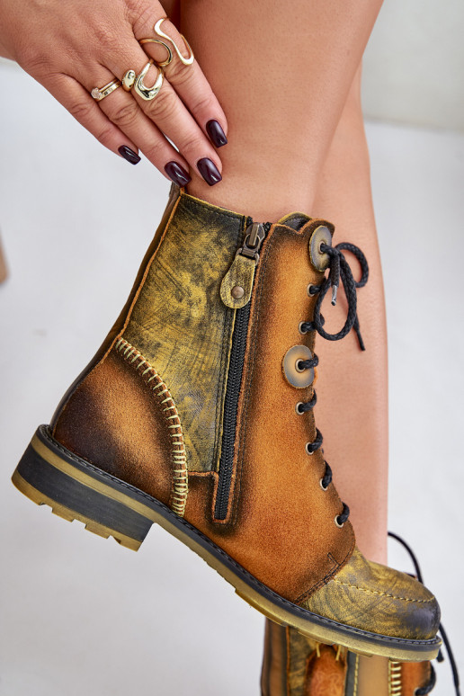 Piel Botas de mujer con tacones anchos Tiene queciejka 06719-07 color amarillo