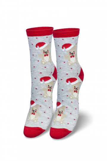 Calcetines navideños para mujer con ositos y Papá Noel color gris