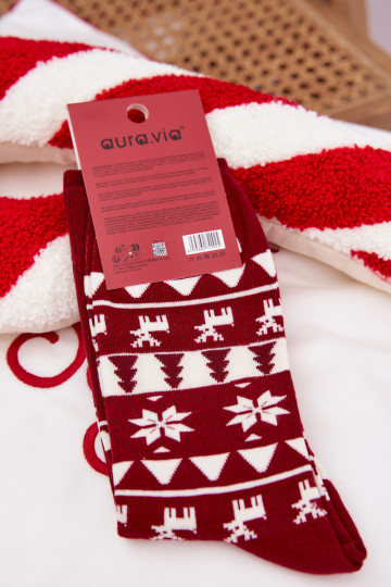 Calcetines navideños para hombre con renos color burdeos 2