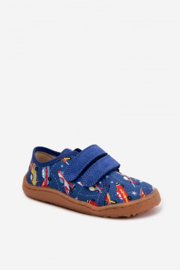 Zapatillas infantiles Barefoot con naves espaciales Froddo Canvas G1700440-5 color azul