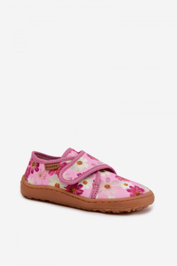 Zapatillas infantiles con cierres adhesivos Barefoot con florecitas Froddo G1700438-8 color rosa