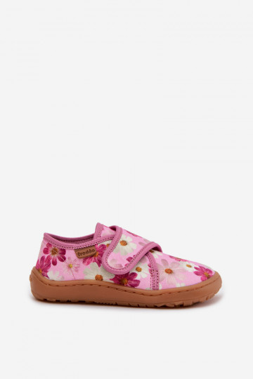 Zapatillas infantiles con cierres adhesivos Barefoot con florecitas Froddo G1700438-8 color rosa 2