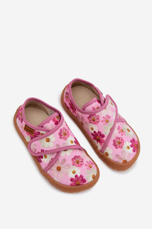 Zapatillas Infantil Infantil con sujetadores adhesivos Barefoot con flores Froddo G1700438-8 color rosa
