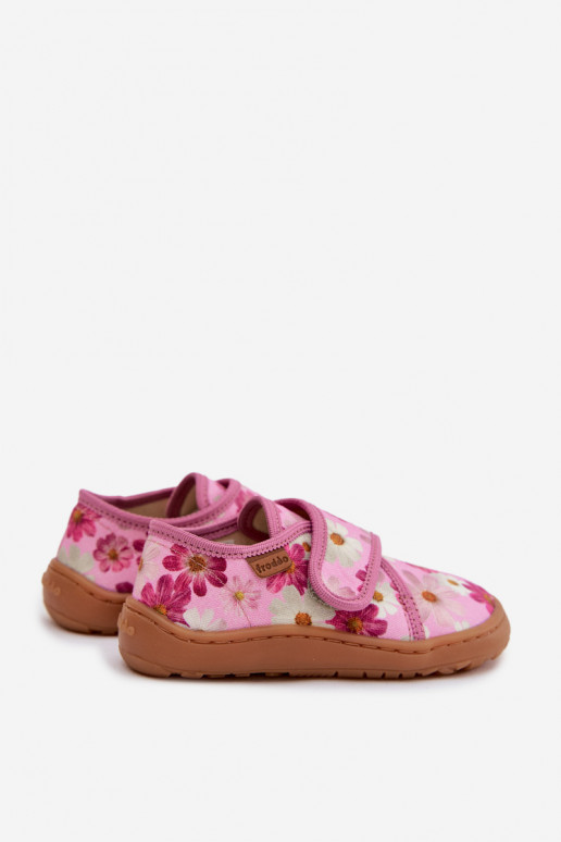 Zapatillas Infantil Infantil con sujetadores adhesivos Barefoot con flores Froddo G1700438-8 color rosa