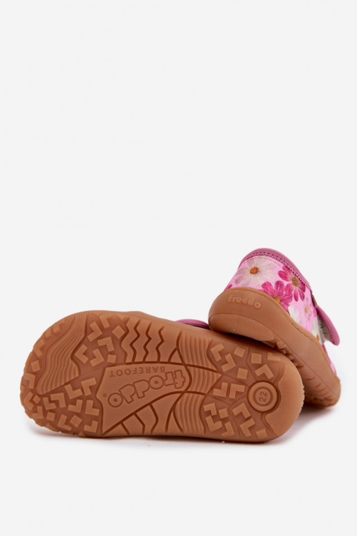 Zapatillas Infantil Infantil con sujetadores adhesivos Barefoot con flores Froddo G1700438-8 color rosa