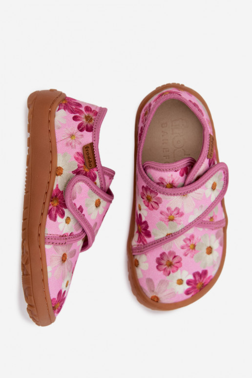 Zapatillas Infantil Infantil con sujetadores adhesivos Barefoot con flores Froddo G1700438-8 color rosa