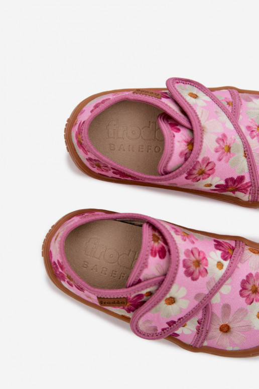 Zapatillas Infantil Infantil con sujetadores adhesivos Barefoot con flores Froddo G1700438-8 color rosa
