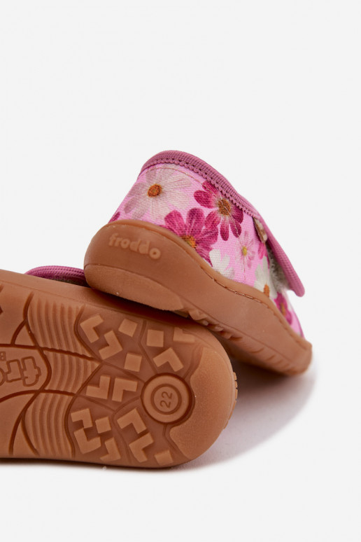 Zapatillas Infantil Infantil con sujetadores adhesivos Barefoot con flores Froddo G1700438-8 color rosa
