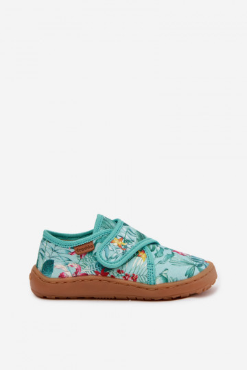 Zapatillas infantiles con cierres adhesivos Barefoot con motivos florales y hojas Froddo G1700438-14 color menta 2