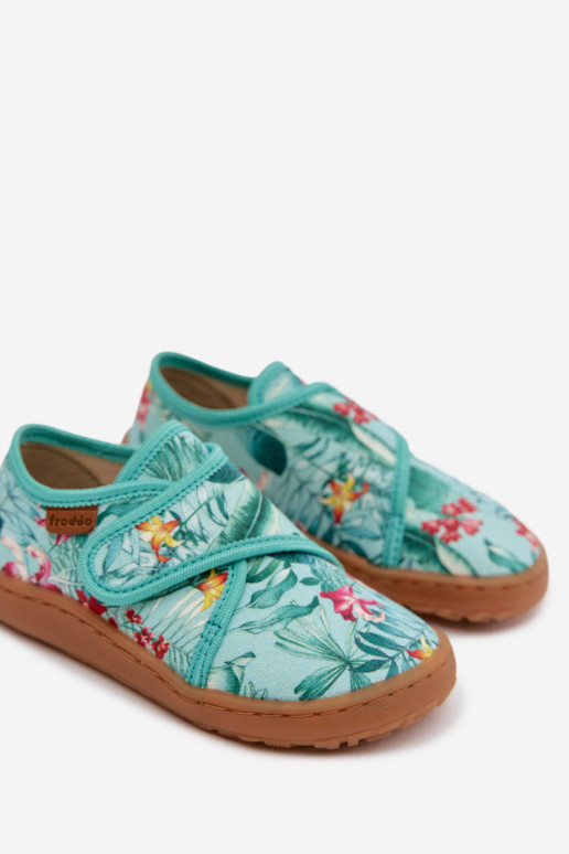 Zapatillas Infantil con sujetadores adhesivos Barefoot con motivos florales Liście Froddo G1700438-14 color menta